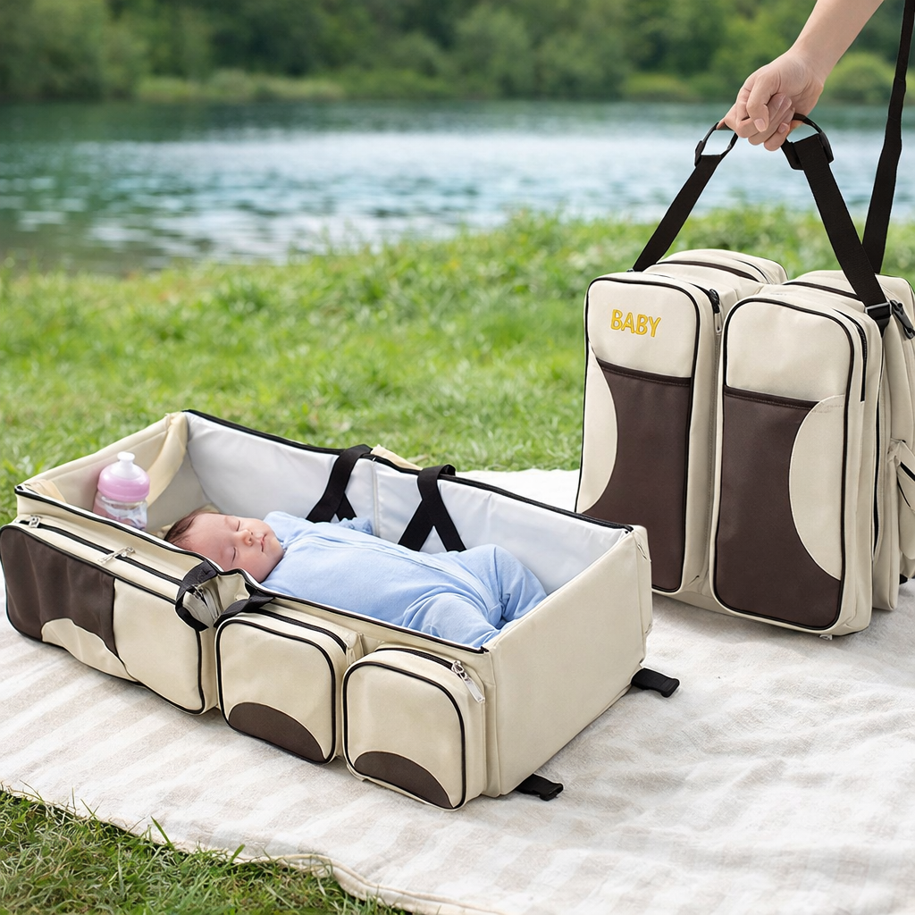 Ravi I Faltbares 2in1 Babybett für Zuhause & unterwegs mit Taschen