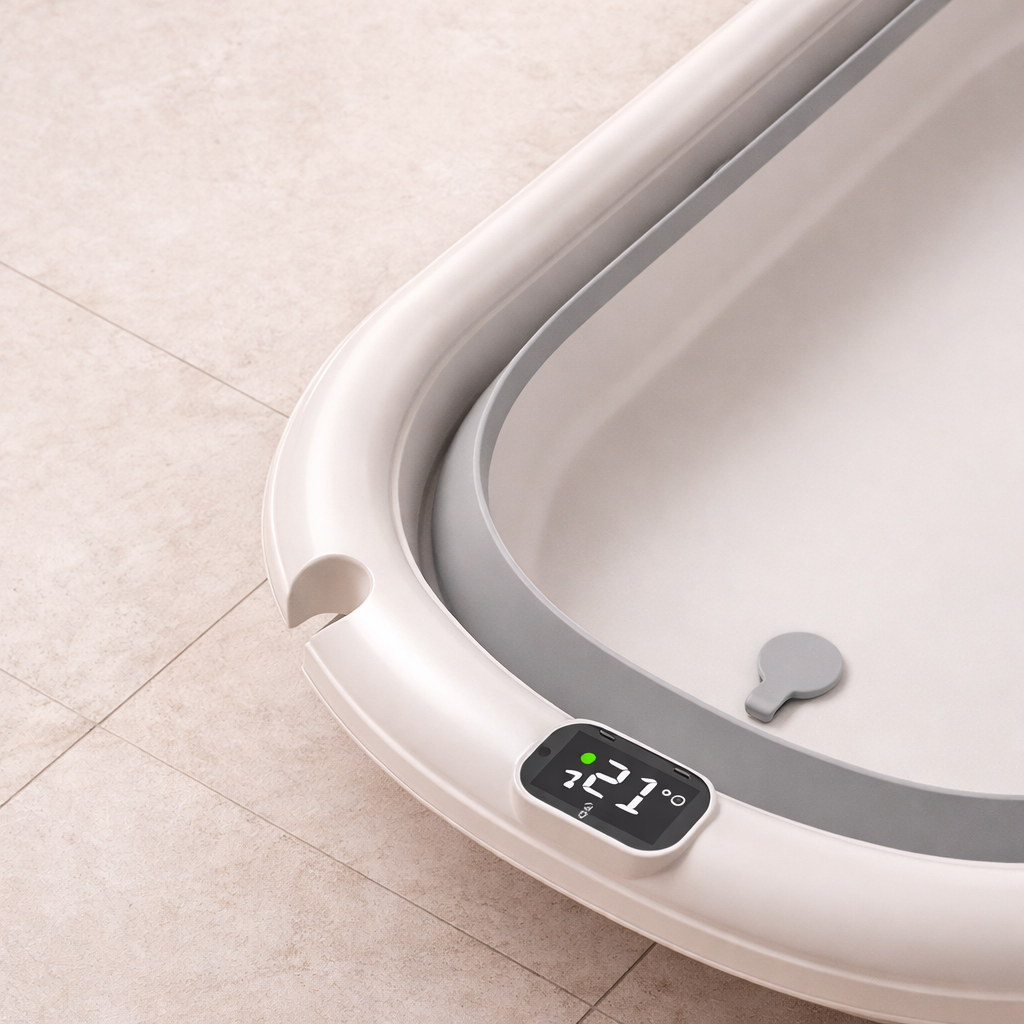 Liora I Temperaturfreundliche Babybadewanne mit Display und Klappfunktion