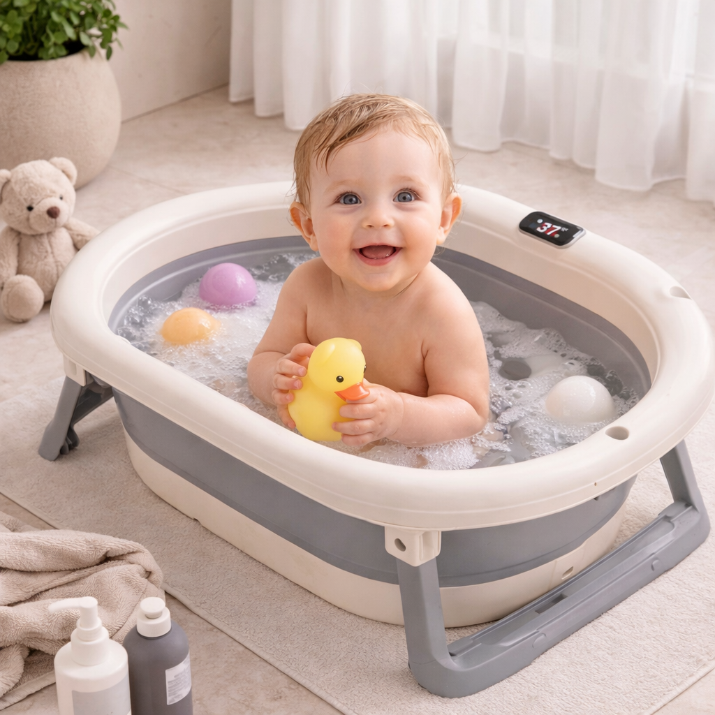 Liora I Temperaturfreundliche Babybadewanne mit Display und Klappfunktion