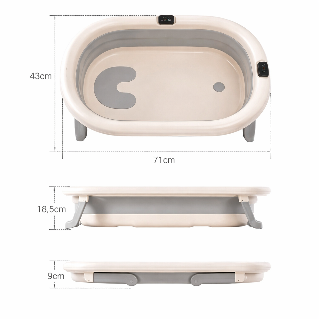 Liora I Temperaturfreundliche Babybadewanne mit Display und Klappfunktion
