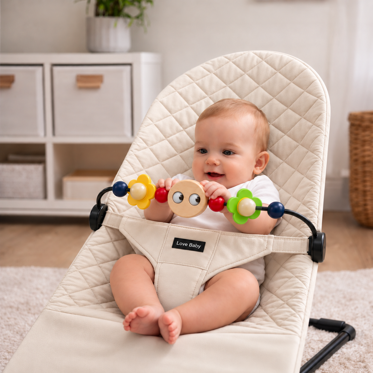 Babywippe mit Spielbogen, klappbar, ohne Batterien I Kivo