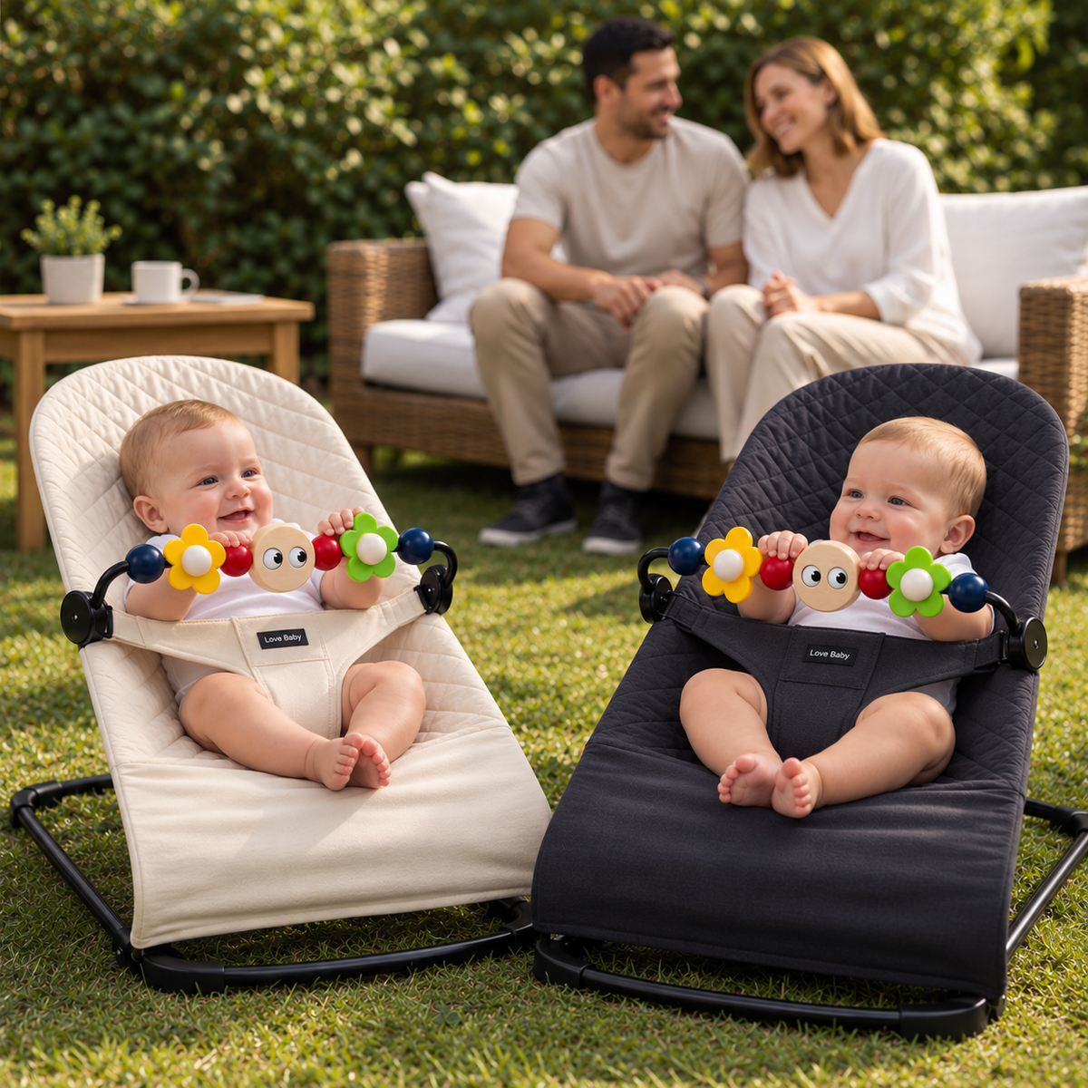 Babywippe mit Spielbogen, klappbar, ohne Batterien I Kivo