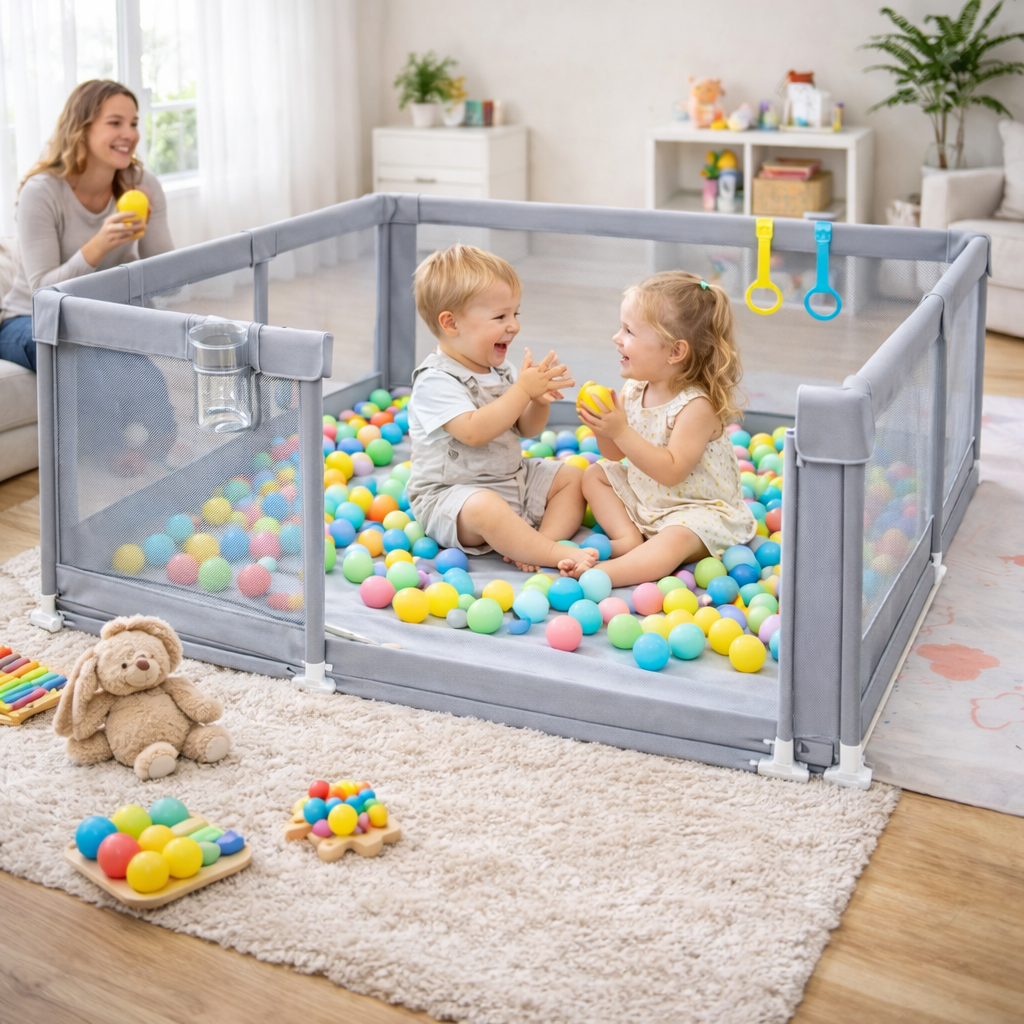 Nexo I Komfort Spiel- & Laufstall mit Netz für Kinder und Babys