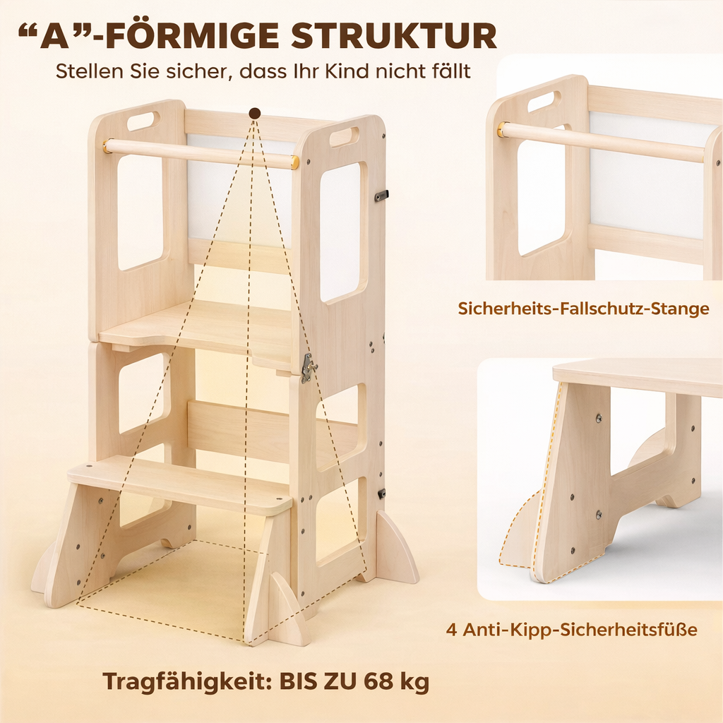 Liora I 3-in-1 Spiel- & Lernturm aus Holz für Kinder
