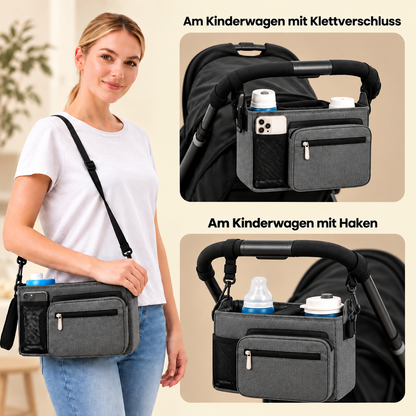 Kinderwagen-Organizer mit isolierten Getränkehaltern und Handytasche I Navo